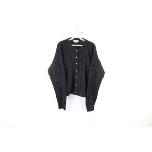 Vintage 90s Grunge L Cropped Mohair Wool Knit Kurt Cobain Cardigan Sweater